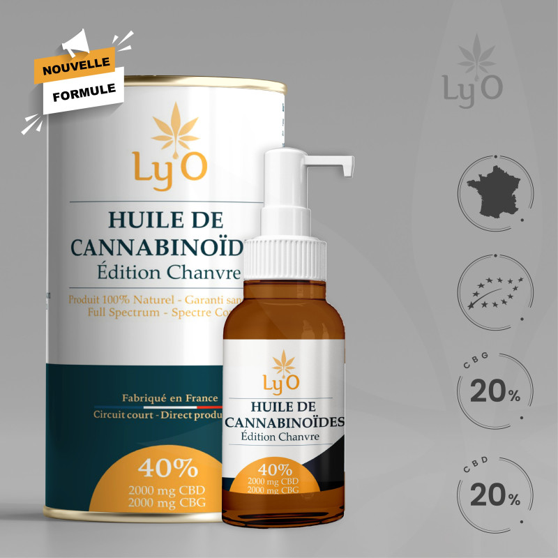 Huile De Cannabinoïdes 40 % BIO 20 % CBD & 20 % CBG Full Spectrum Ly’O